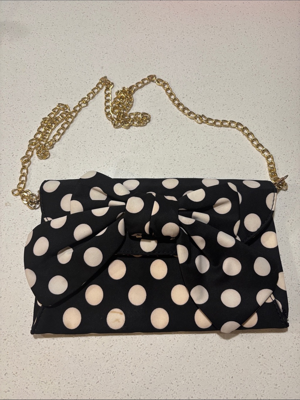 Lulu by Lulu Guinness Polka Dot Bow Chain Clutch - Black and Cream-Vintage